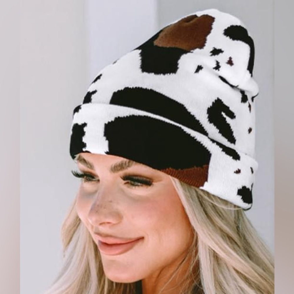 Cow Print Beanie Hat